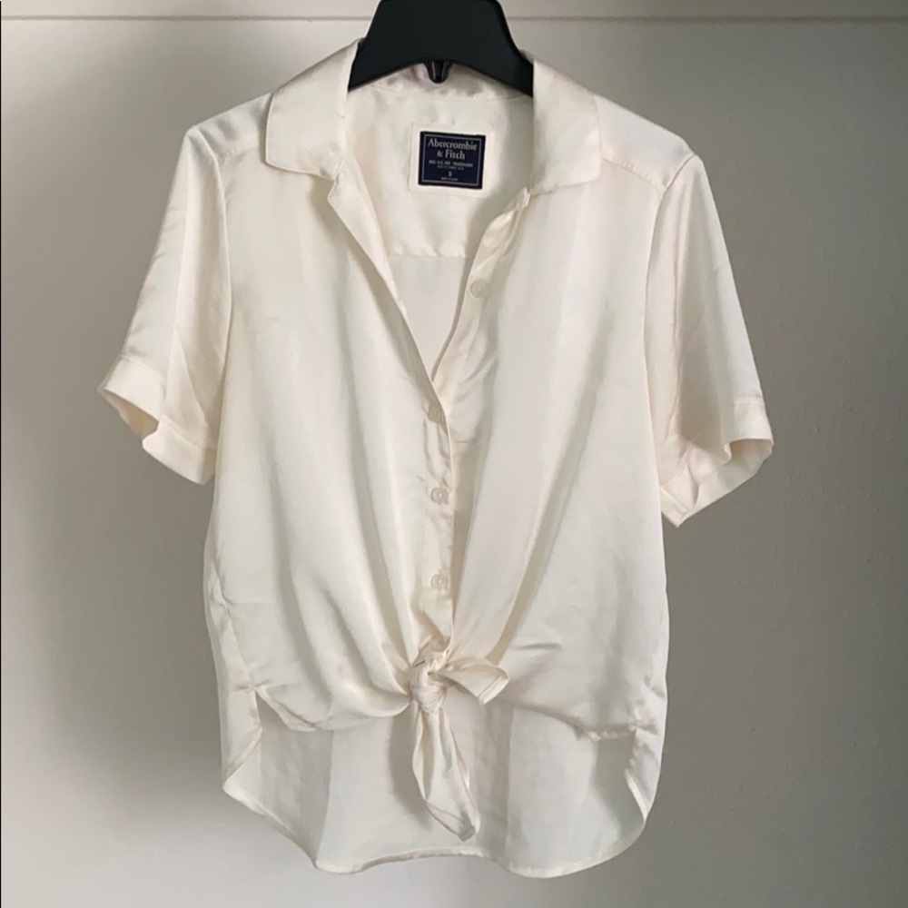 Satin tie front button up